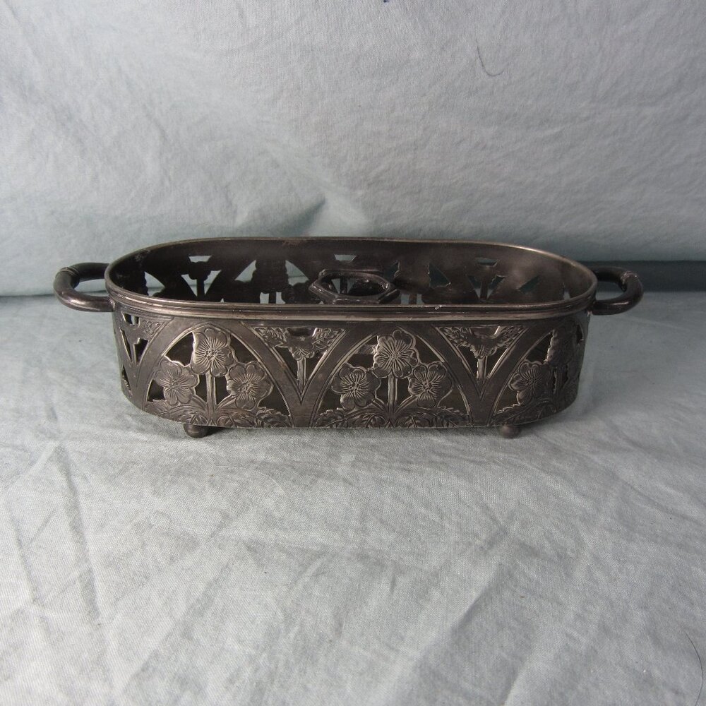 silver plate forbes salt & pepper tray vintage antique (W2266)